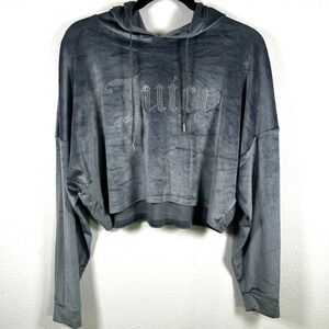Juicy Couture Sleep Hoodie Large Gray Velour Pullover Crop‎ Top Y2K Nostalgic
